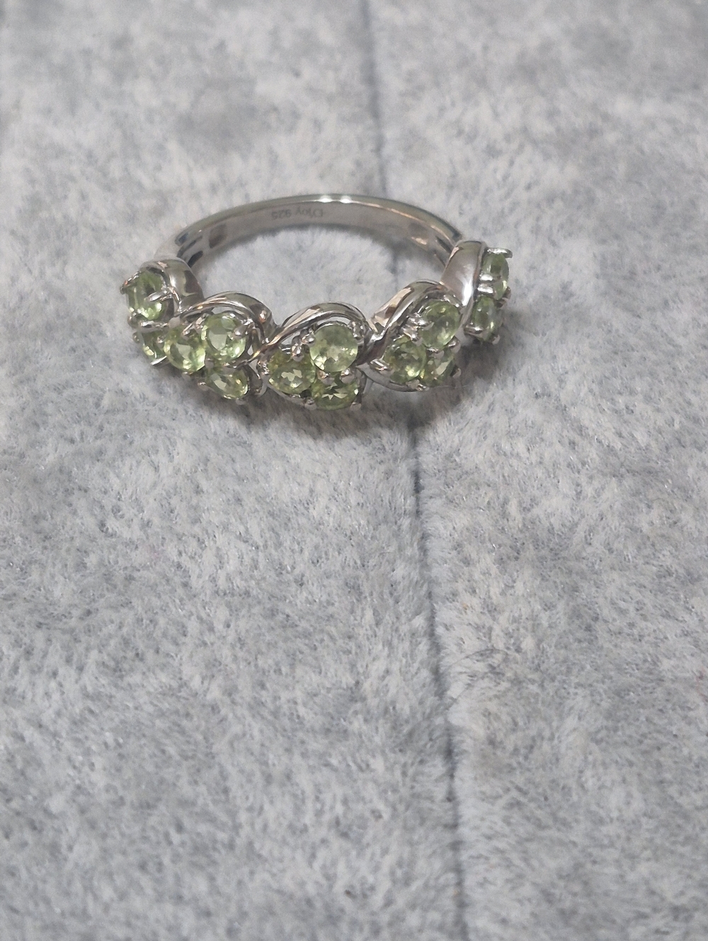 Sterling Silver Green Peridot Heart Cluster Ring